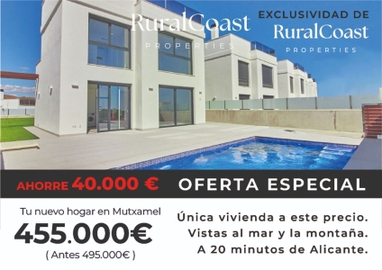 Chalet independiente con precio único en venta en Mutxamel, 118m2, 3 habitaciones, 3 baños, piscina, vistas mar y montaña